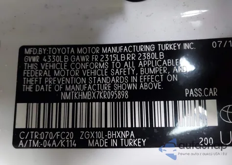 2019 Toyota C-Hr Le/Limited/Xle из США, поврежденный, VIN NMTKHMBX7KR095898